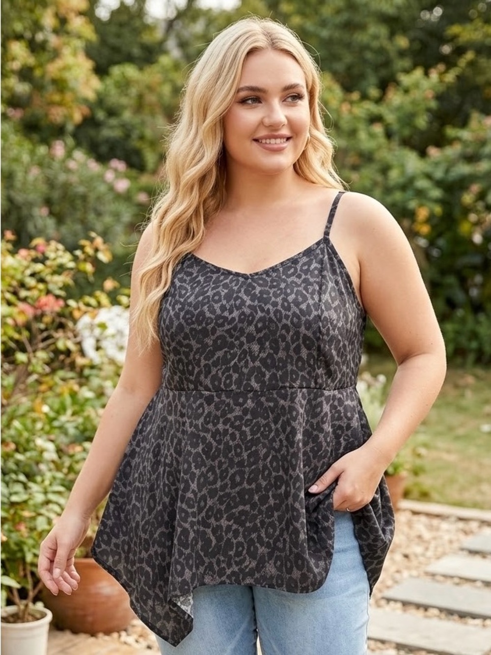 TORRID Size 4X Leopard Print Handkerchief Hem Babydoll Cami Tank